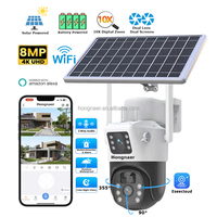 Hongnaer 8MP WiFi Solar Panel Powered Wireless PTZ Surveil Camera Eseecloud 4K Dual Lens WiFi Outdoor Security Solar CCTV Camera
