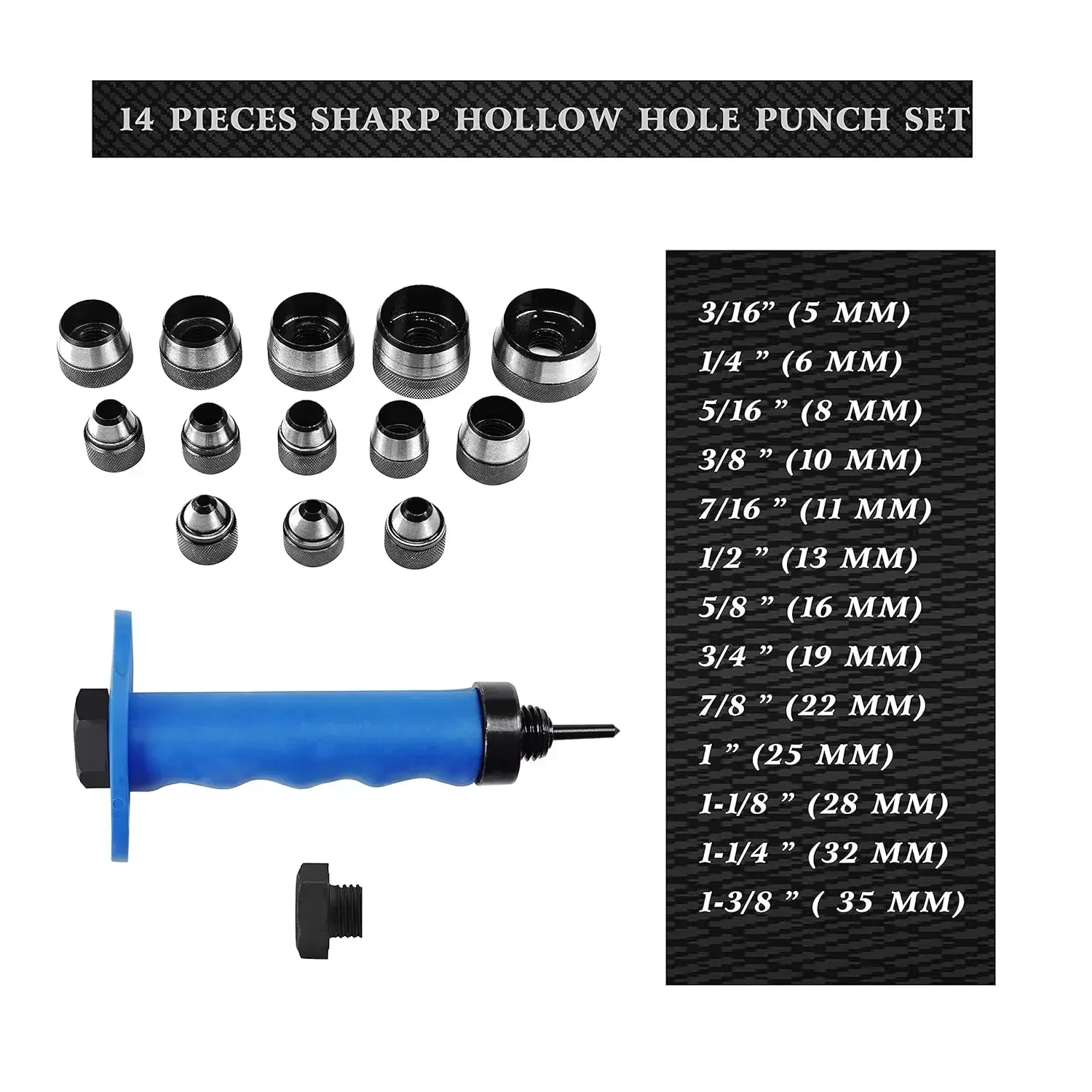 

Инструменты для пробивания кожи из углеродистой стали для DIY, резка пластиковой резины, 14 шт., 5-35 мм, набор пробойников, резак для прокладок, высокий