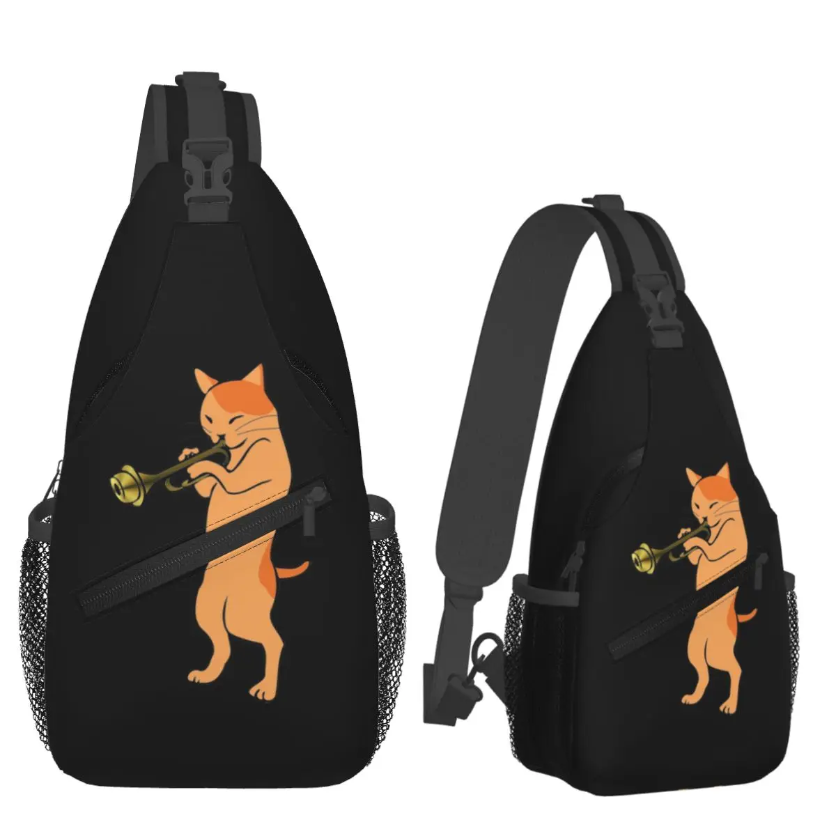 

Music Lover Cat Playing Trumpet Chest Bag Men Sling Crossbody Backpack Chest Bag Traveling Hiking Daypack Shoulder Bag