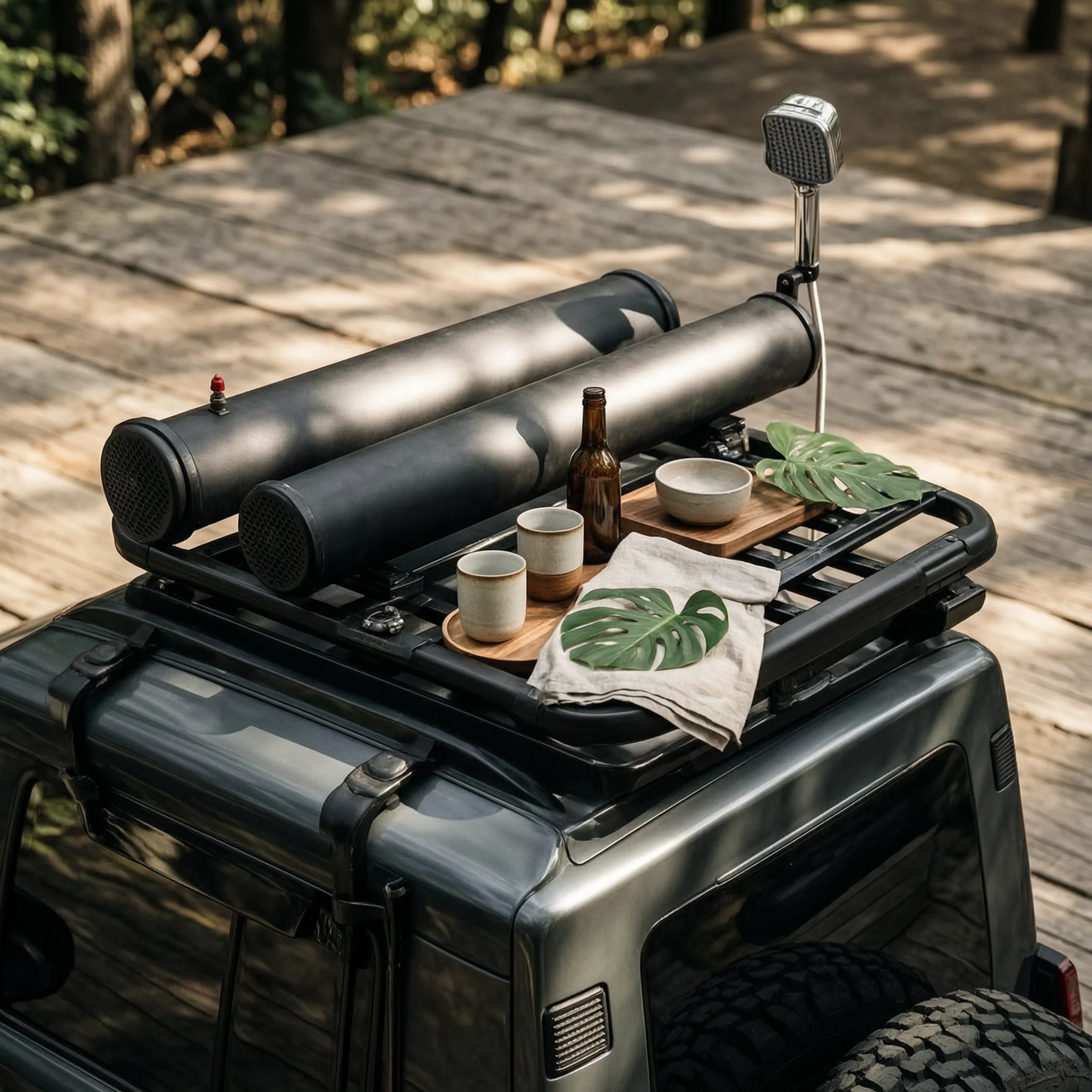 Roof-Mounted Water Tank with Shower Head Portable Car Shower with Water Tank off-Grid Sturdy for Campers, Overlanding, Beach