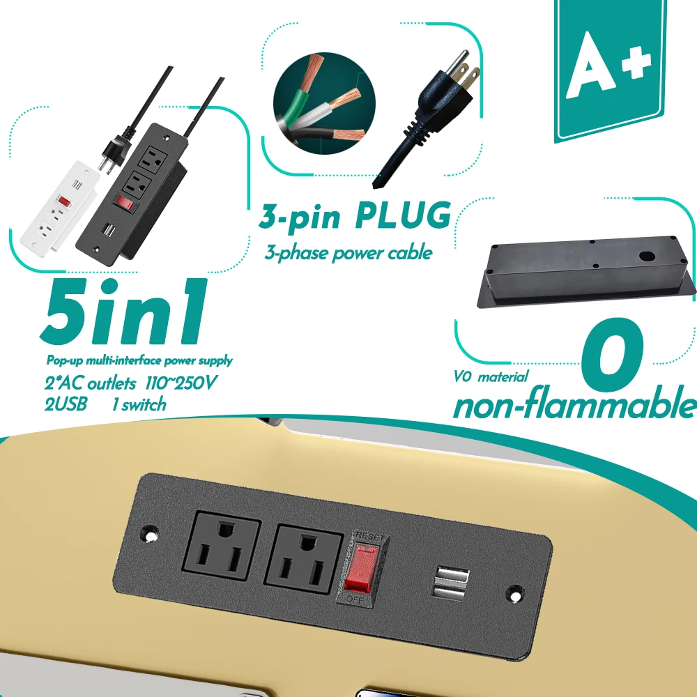 FUNAYA US Built-in Desktop Socket with USB Embedded Furniture Switch Plug Slot Extension Board Hidden Countertop Sockets 13A