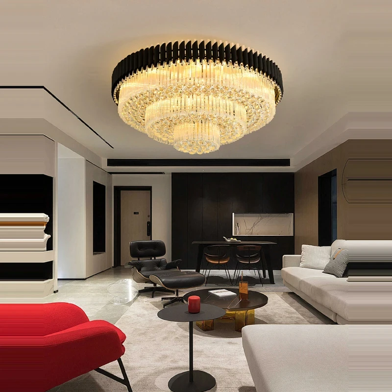 

Modern Luxury Circular Crystal Ceiling Light for Loft Living Room The Hotel Lobby Ceiling Lamps Indoor Lighting Lusters Fixture