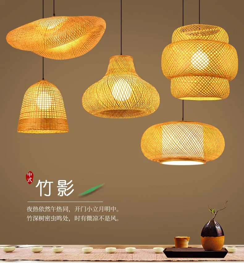 2025 New Bamboo Pendant Lamps Ceiling Lights Rattan Wicker Lustre Hand Knit Braiding Suspended Home Dining Braided Decor Hot