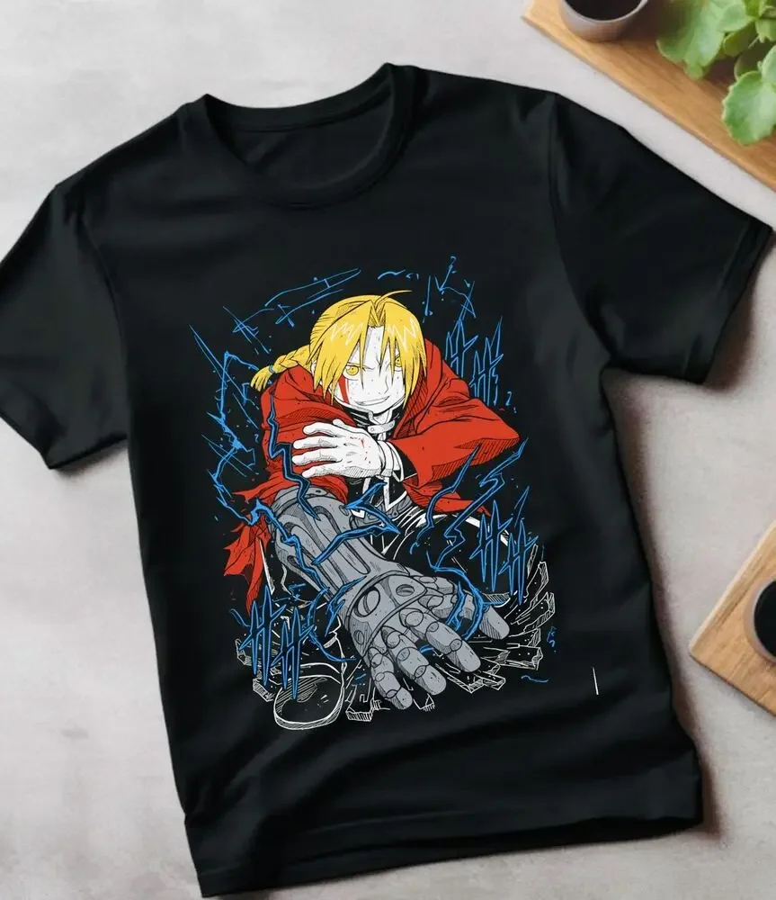 Edward Elric T-Shirt,Fullmetal Alchemist Shirt,Brotherhood Alphonse,Black Shirt