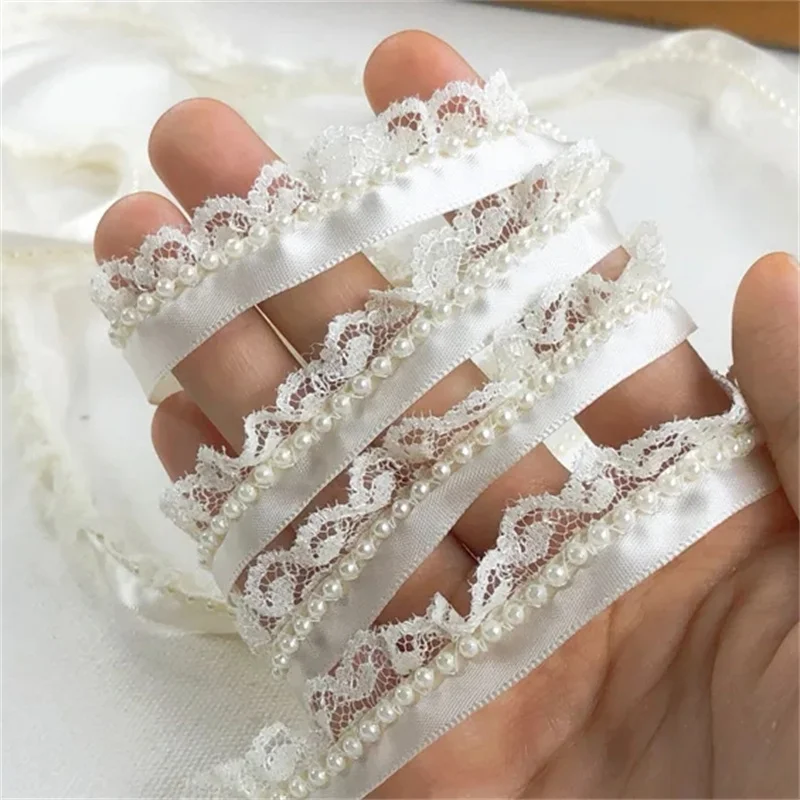 White Tulle Bead Lace Fabric Trim Ribbon Applique Collar Neckline Edge Decorated DIY Sewing Curtain Dress Guipure Supplies P048