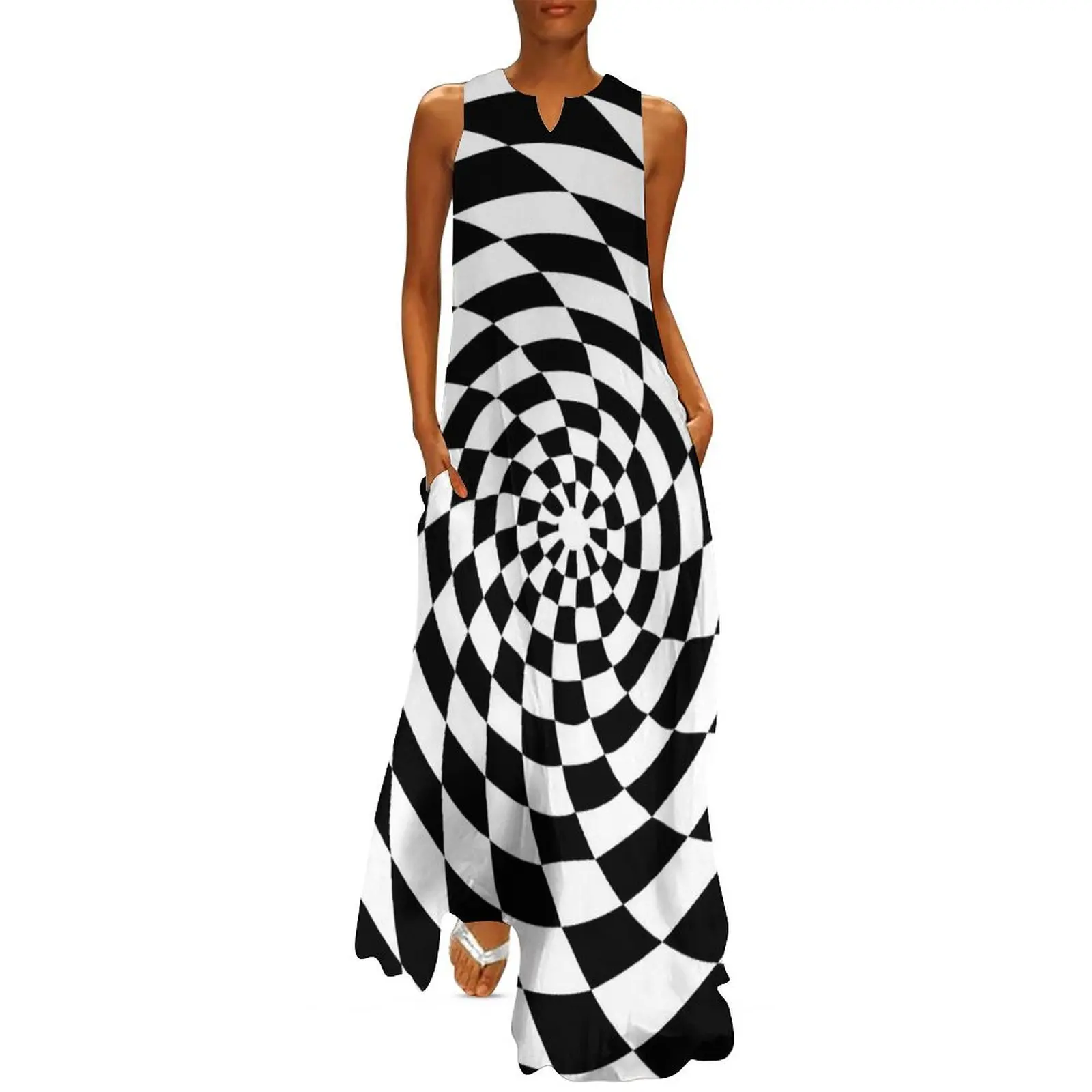 Optical Illusion Op Art Black and White Long Dress dress for woman Clothing Dress