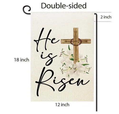 He Is Risen Cross Easter Lilies Resurrection Burlap Garden Flag 12