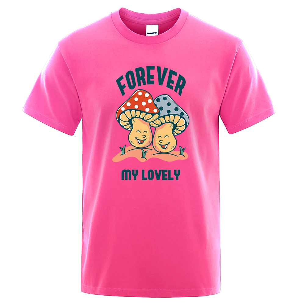 Forever My Lovely Cartoons Mushroom Pattern T-Shirts Men Personality Breathable Tee Shirt Loose Cotton Tee Clothes New Tops