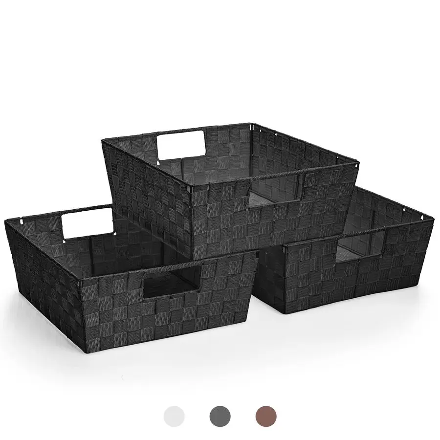 

Set of 3 Large Woven Storage Baskets Mesh HandWoven Baskets for Organizing, Fabric Storage Bins for Linen Closet Organizer, Stor