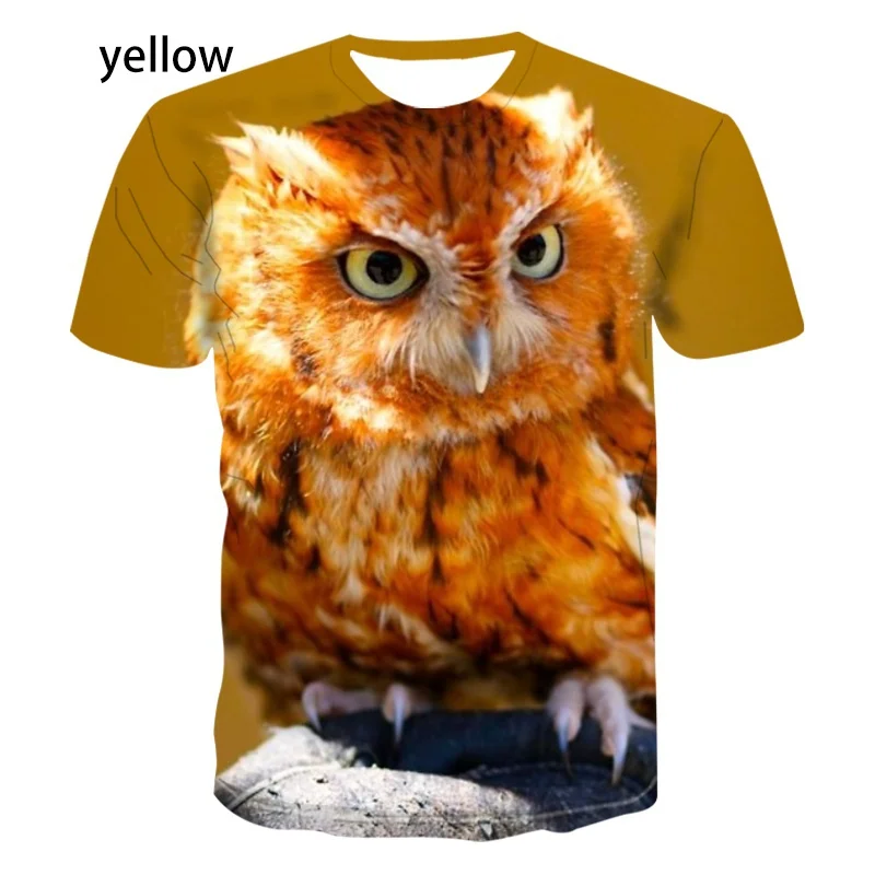 Men\'s Women\'s Fashion Printing Owl 3D Men T-Shirt Summer Cute Bird Pattern Short Sleeves Animal Tee XS-5XL