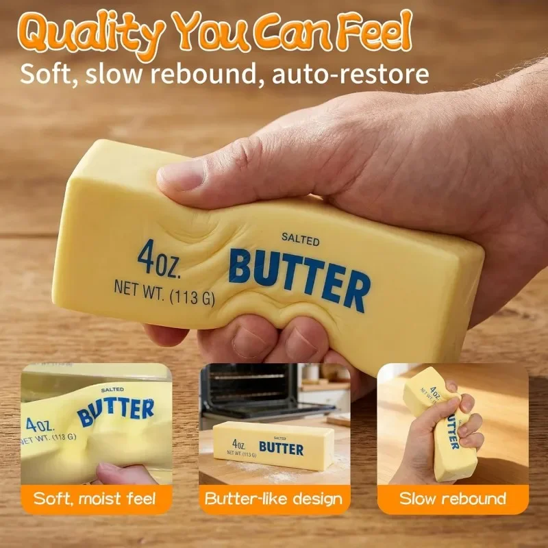 Juguete Antiestrés de Barra de Mantequilla, Elástico y Blandito, en Forma de Queso, Divertido para Aliviar el Estrés y la Ansiedad, Juguete para Apretar y Bromas