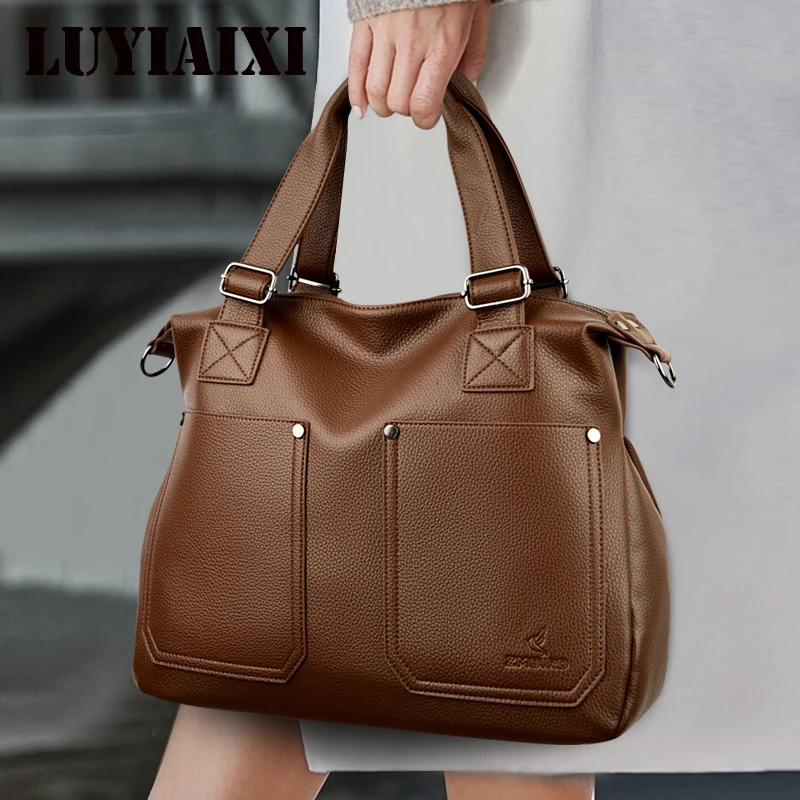 

Genuine Brand Top Quality Soft Leather Casual Tote Bags for Women Handbag Luxury Female Shoulder Crossbody Sac Winter Style Bag