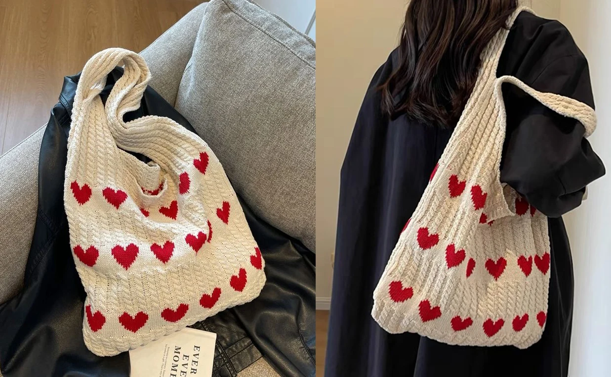 Gestrickte Schulter-Tragetasche Große Häkel-Strandtasche Hobo-Tasche Ästhetische Tragetaschen für Frauen – Detail 9