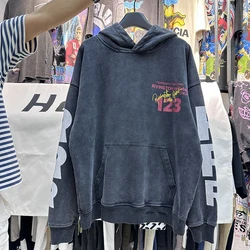 RRR123 letter printing tide brand new washed old retro hooded sweater American hip hop loose hoodie