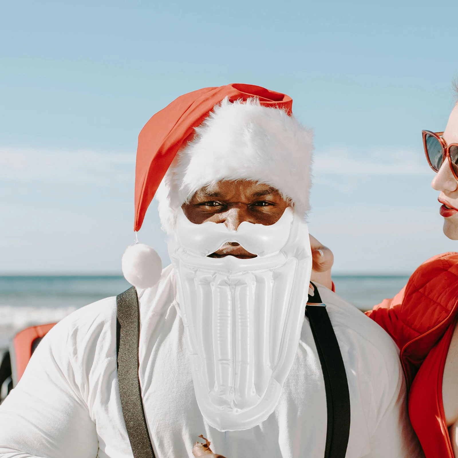 Disfraz inflable de bigote y barba blanca, Papá Noel largo realista, fiesta de Cosplay de Navidad, adultos y adolescentes, reutilizable y lavable