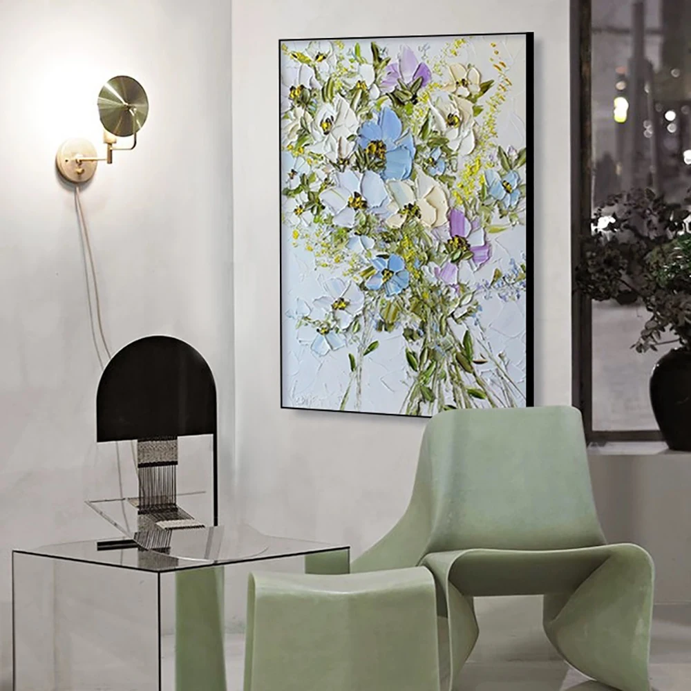 Pure Hand Painted Oil Painting, Living Room, Dining Room, 3D Floral Decoration Painting, Modern Minimalist Abstract Flower Mural