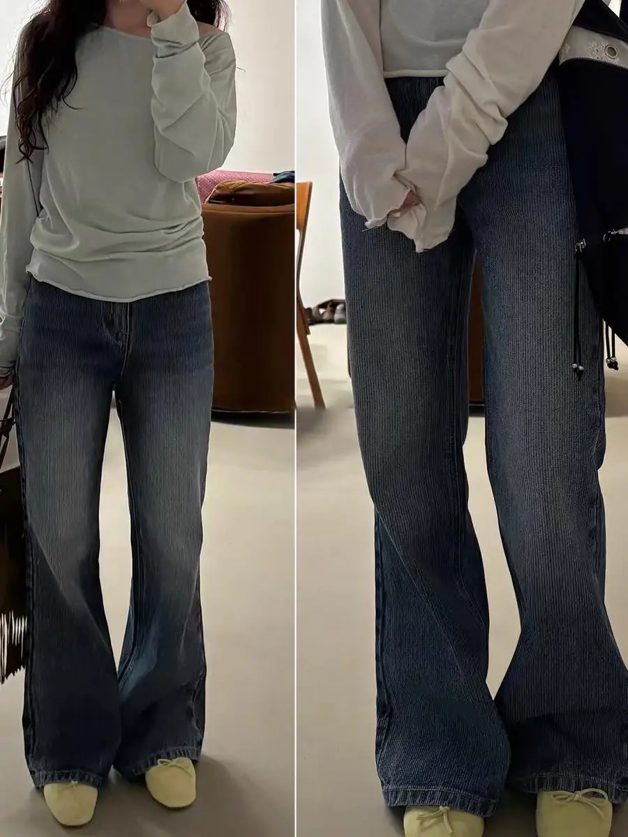 

High Waist Wide Leg Jeans Women's Korean Sle Cotton Denim Pants Autumn 2025 Waed Effect Slimming Long Trousers