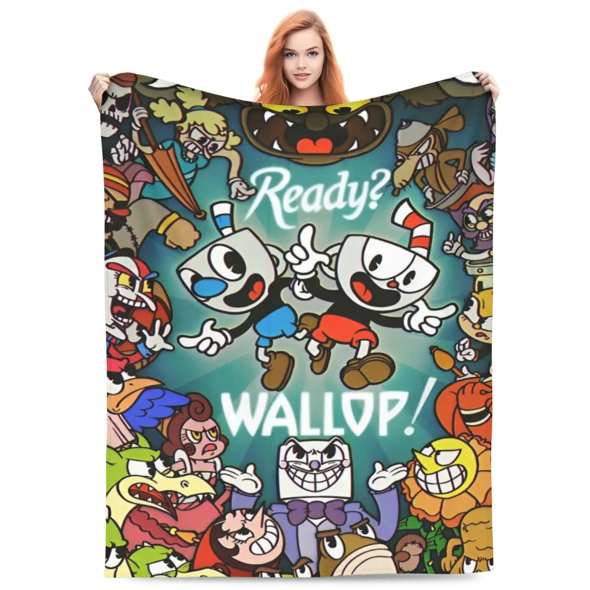 Cuphead And Mugman Video Game Blankets Velvet Super Warm Throw Blanket for Home Couch Bedroom Quilt