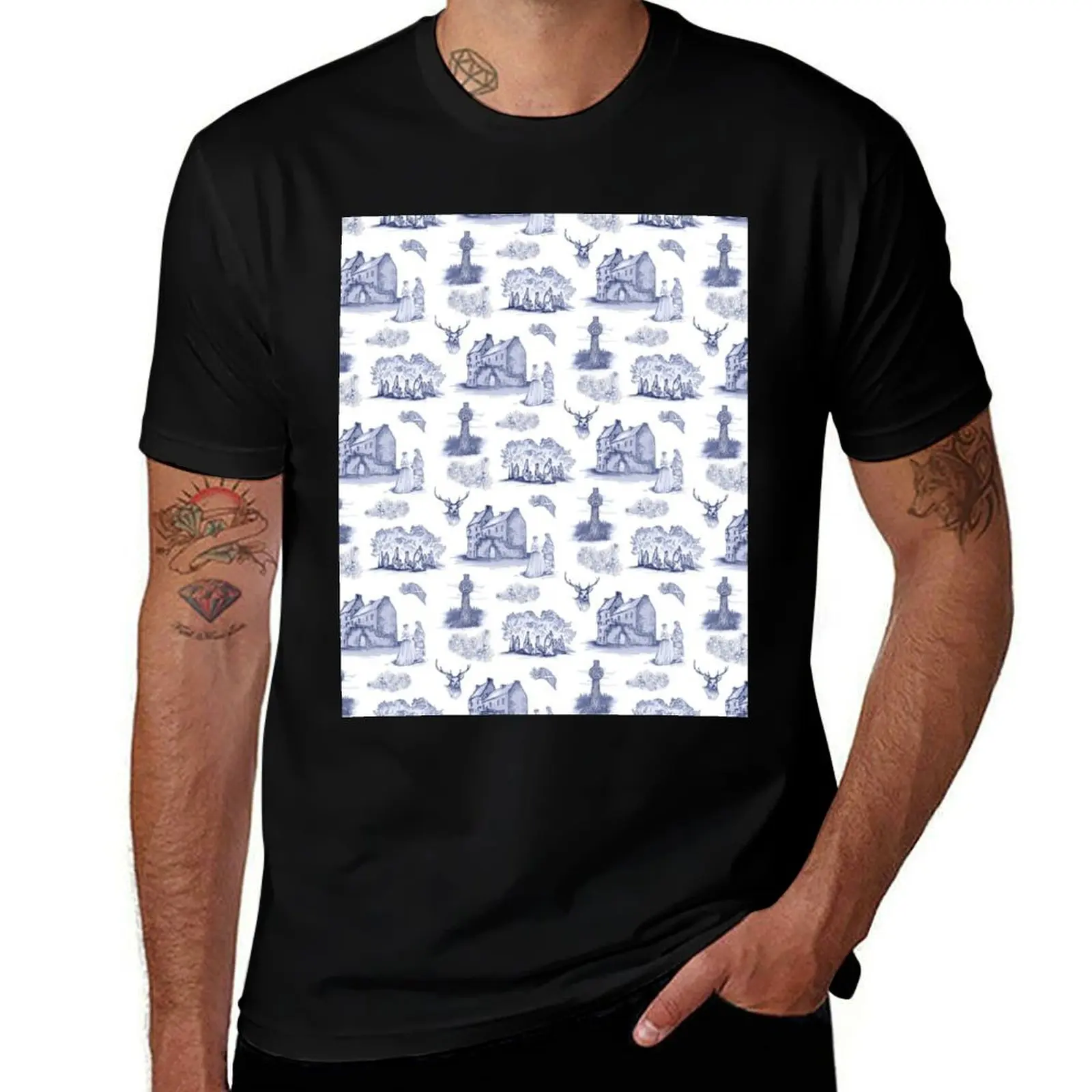 Highlander Toile in Blue T-Shirt Casual Loose Daily Wear T-Shirt