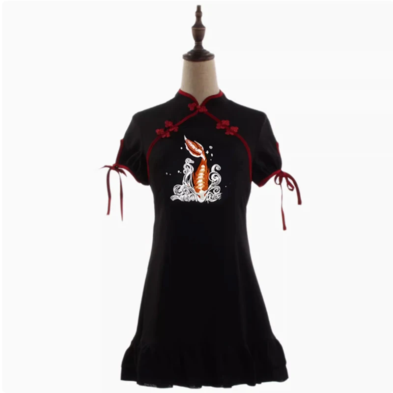 New Chinese Style Koi Women's Dark Sweet Cool Improvement Cheongsam Summer Short Sleeve Vestido Lolita Women Dress