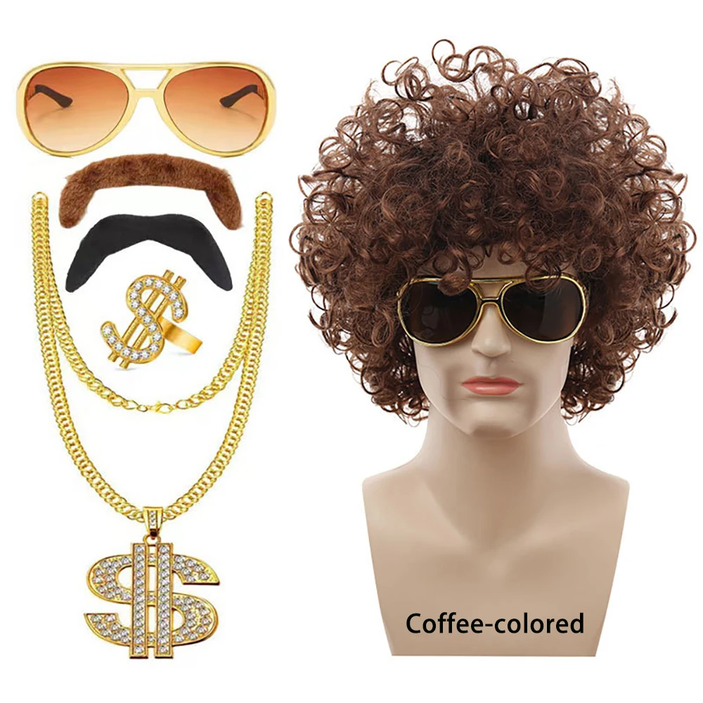 

Heavy Metal Punk Cosplay Synthetic Hair, Disco Hip-Hop Rock Curly Hair, Halloween Party, Unisex Wigs From The 1970s And 1980s