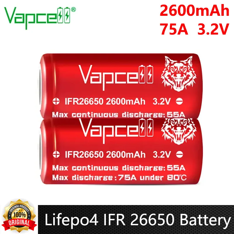Original Vapcell IFR 26650 Battery 2600mAh High Discharge Current CDR 55A Max 75A 3.2V lifepo4 High Power Rechargeable Batteries view 2