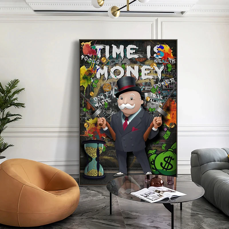 Alec Monopoly Rich Man with Gun Poster and Prints Money Wall Art Graffiti Canvas Painting Wall Pictures Home Decor No Frame