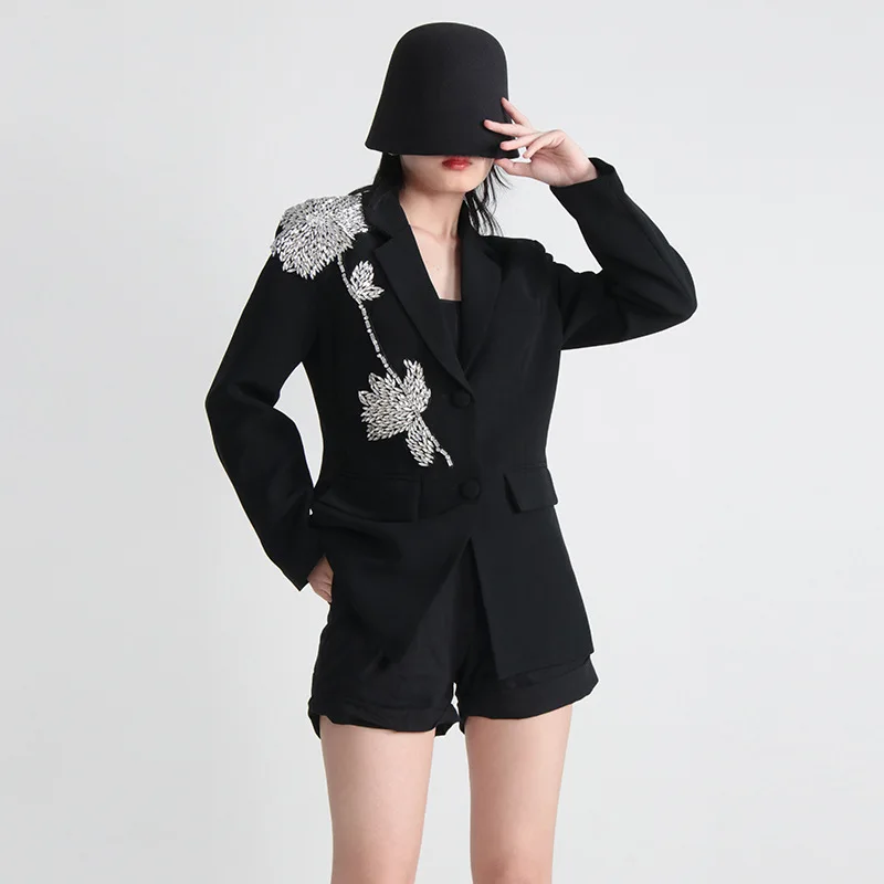 Crystal Black Women Suit 1 Piece Blazer Daily Female Coat Formal Business Office Lady Work Wear Jacket Outfit