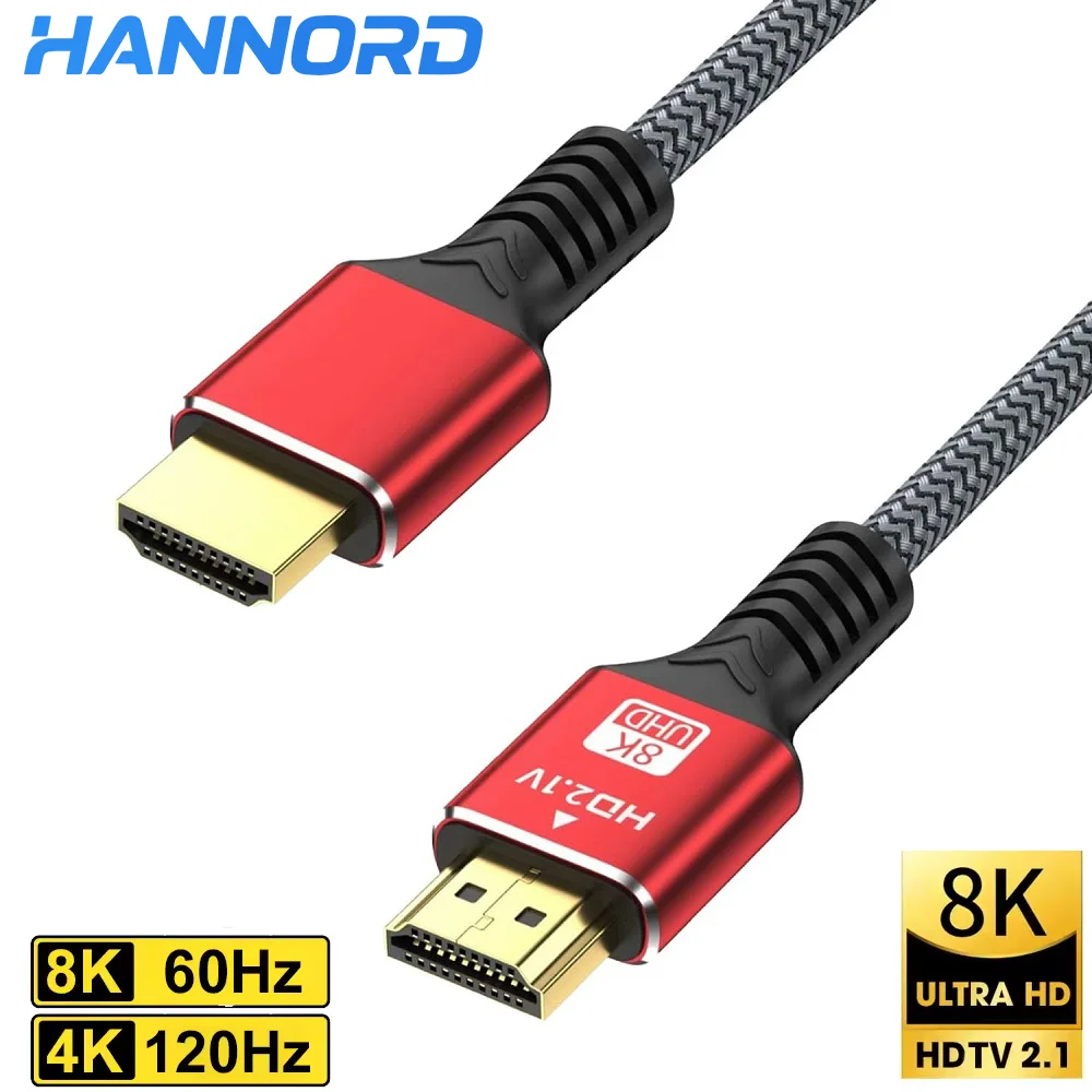 

Hannord 8K HDMI-Compatible 2.1 Cable 48Gbps Ultra High-speed 8K/60Hz 4K/120Hz Braided Cord For PC HDTV XBox PS5 HDR10 eARC