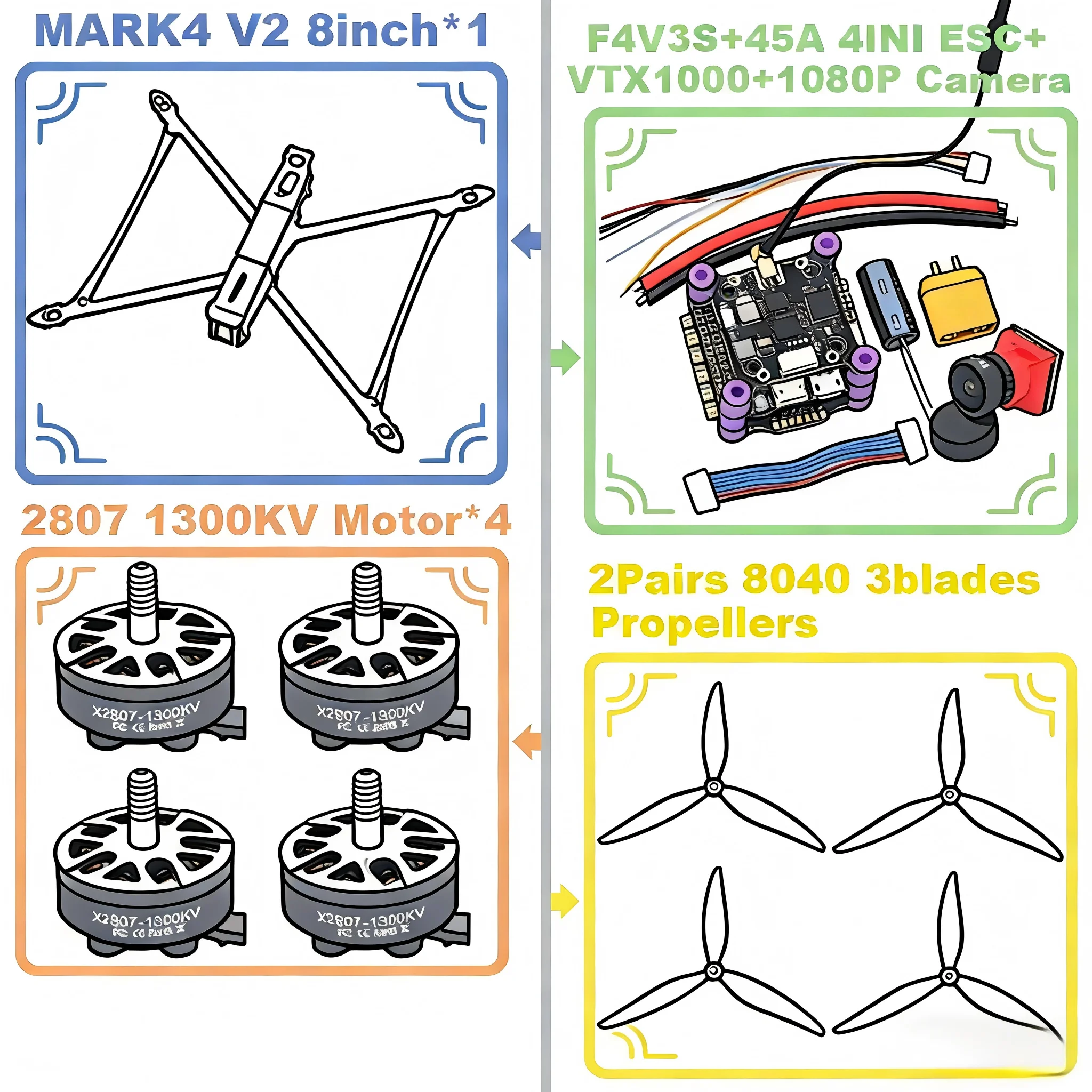 

MARK4 V2 8inch F4V3S/F4V3S PLUS Flight Control 45/60A 4INI ESC Rack drone FPV carbon fiber PV Racing Drone Quadcopter Freestyle