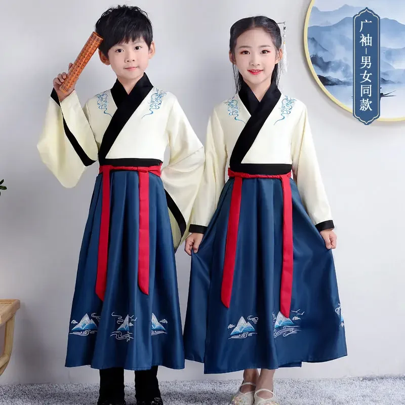 Vêtements chinois traditionnels pour enfants, robe Hanfu pour garçons et filles, costume de cosplay d'Halloween pour enfants, vêtements vintage pour femmes, Tang imbibé