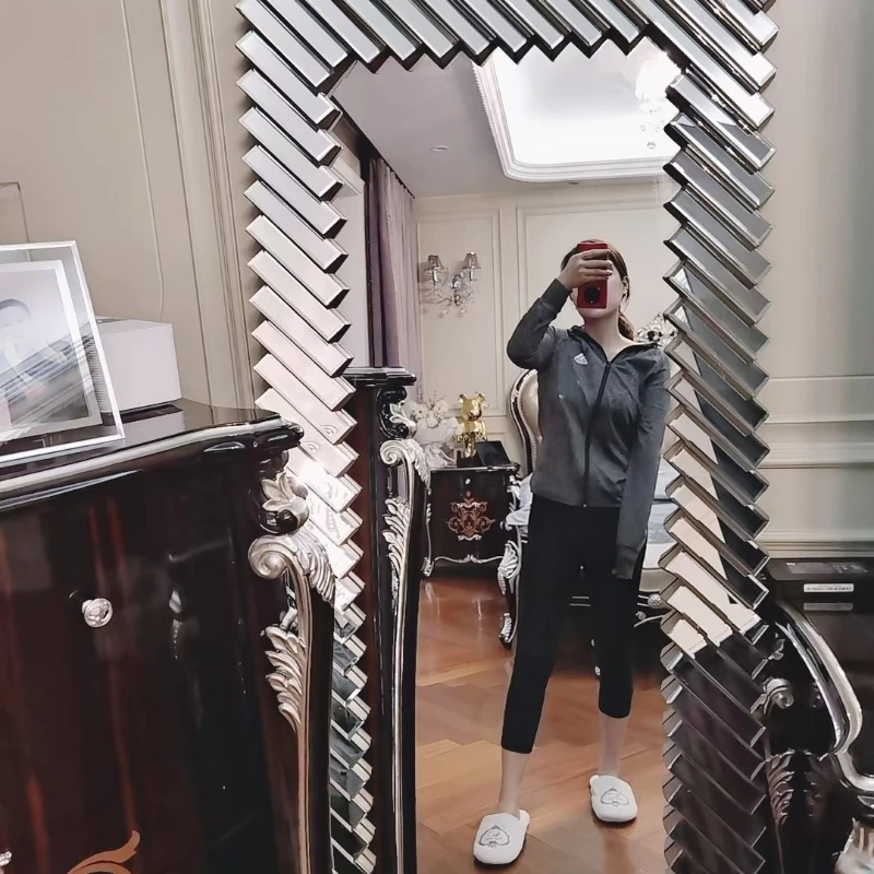 

French light luxury full body wall-mounted full length mirror, entrance clothing store mirror