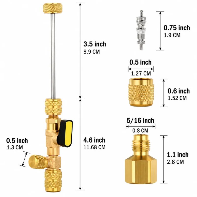Valve Core Remover Installer Tool Kit with Dual Size 1/4 & 5/16 Port for with R22 R12 R407 R410 R404 R32 R600 HVAC System Repair