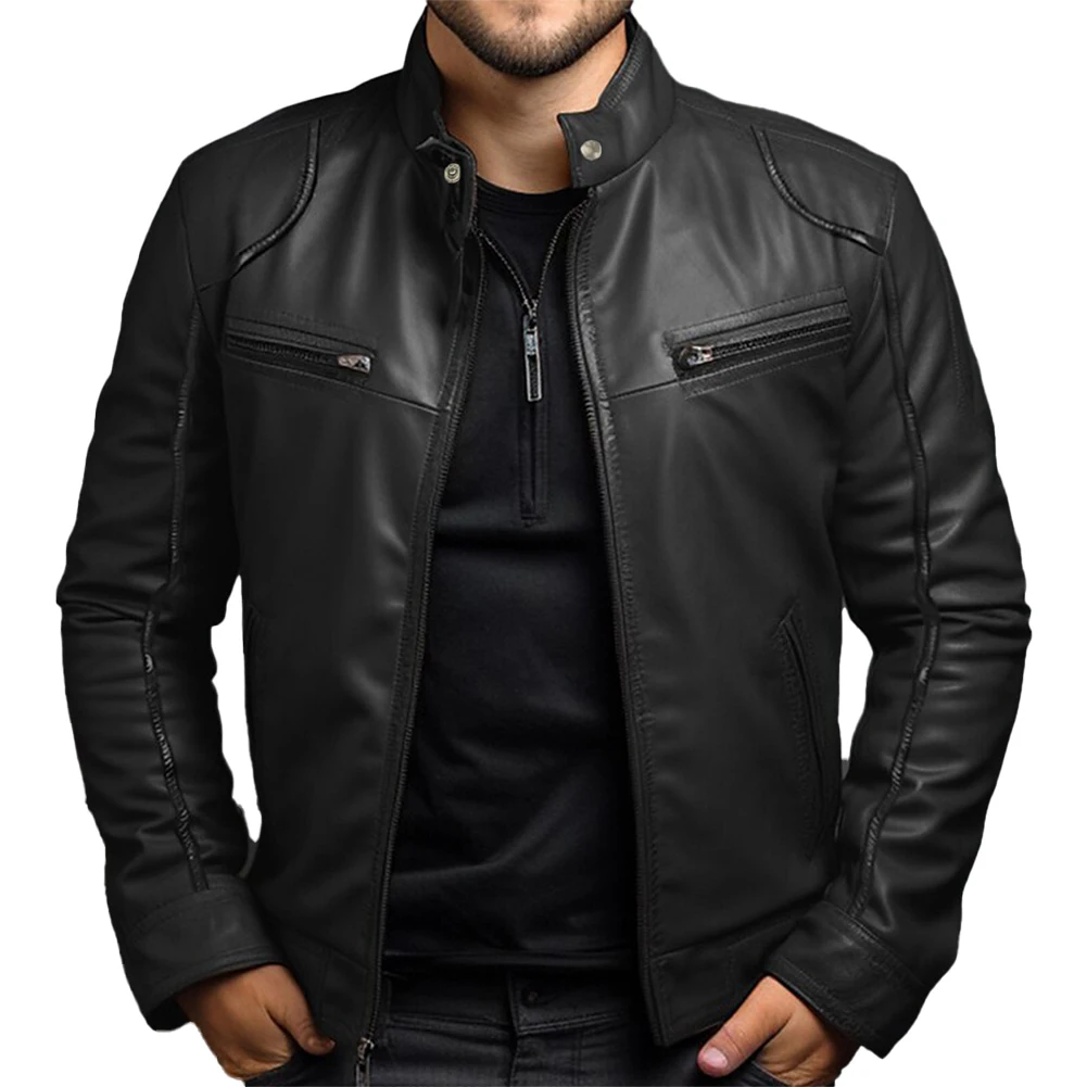 Mens Retro Biker Jackets with Stand Collar Comfortable Slim Fit Design Suitable for Various Seasons and Activities
