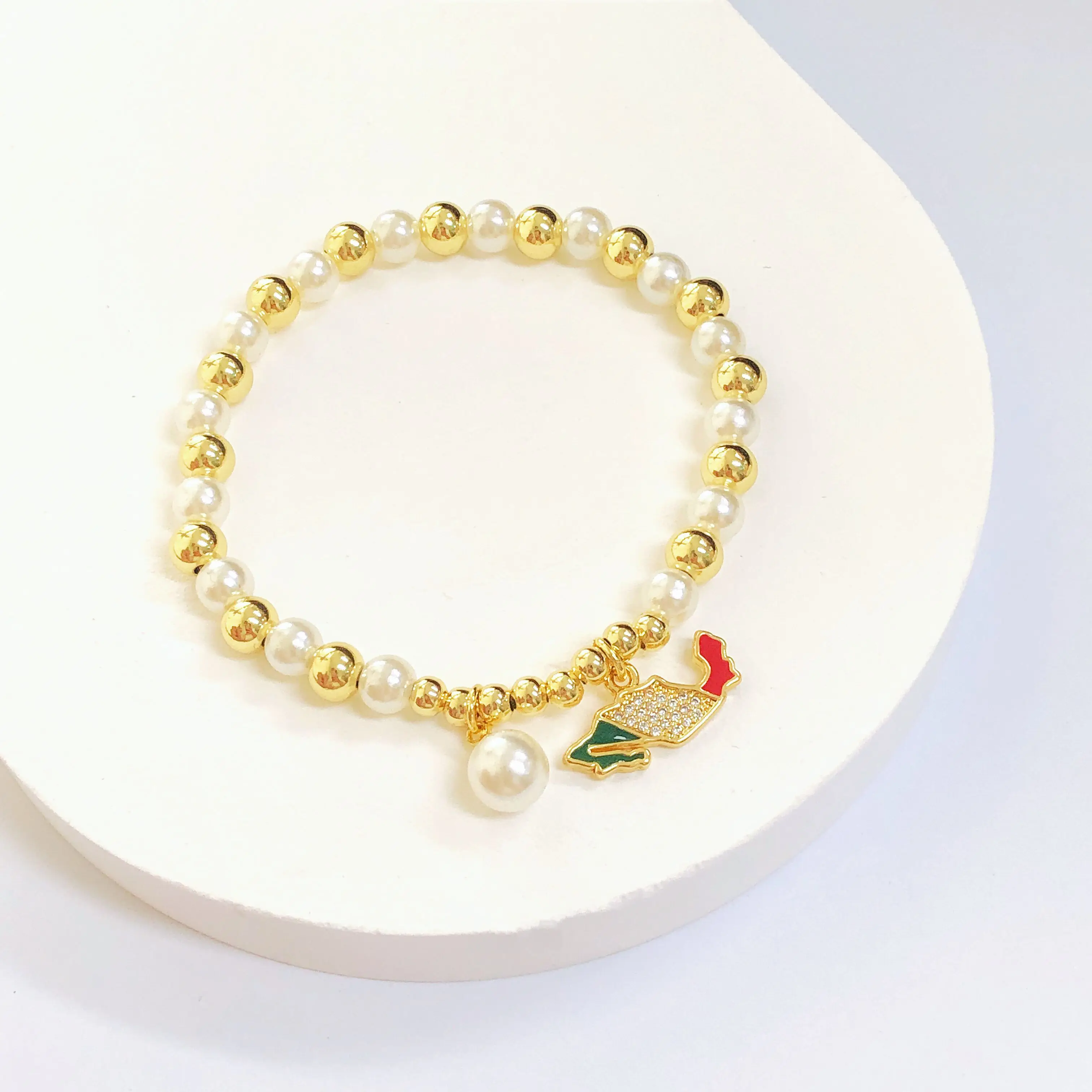 Adjustable Pearl Chain Elastic Bracelet Venezuela Mexico Dominican Map Copper Bead Chain Bracelet For Men Women Party Jewelry