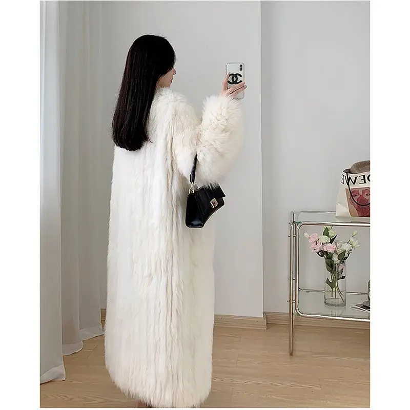 Women\'s Beige Long Outerwear, Warm Fur Coat, Thick Clothing, New Lady Top, Winter, 2024