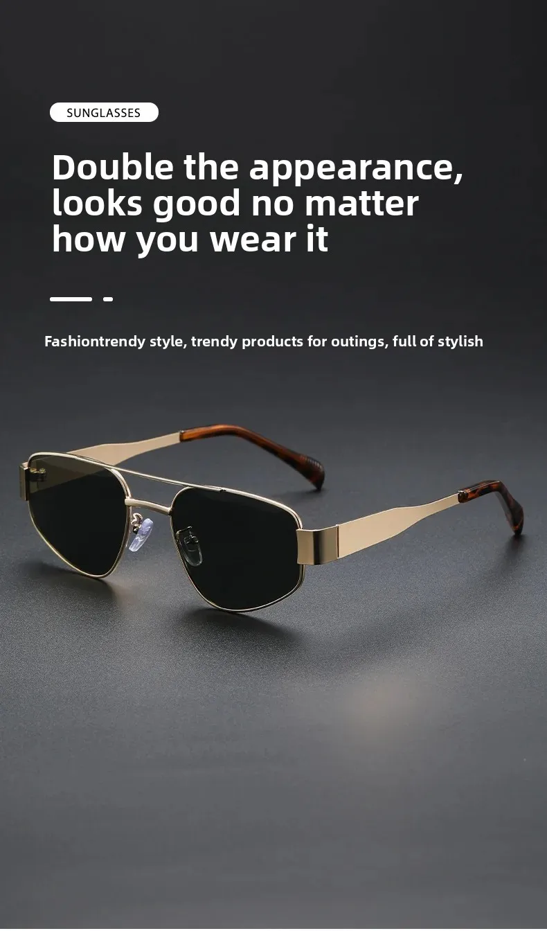 Pilotensonnenbrille Damen Sonnenbrille Metallrahmen Doppelte Brücke Herren Fahrbrille Brillen Mode Brillen 2025, Trend UV-Schutz – Detail 3