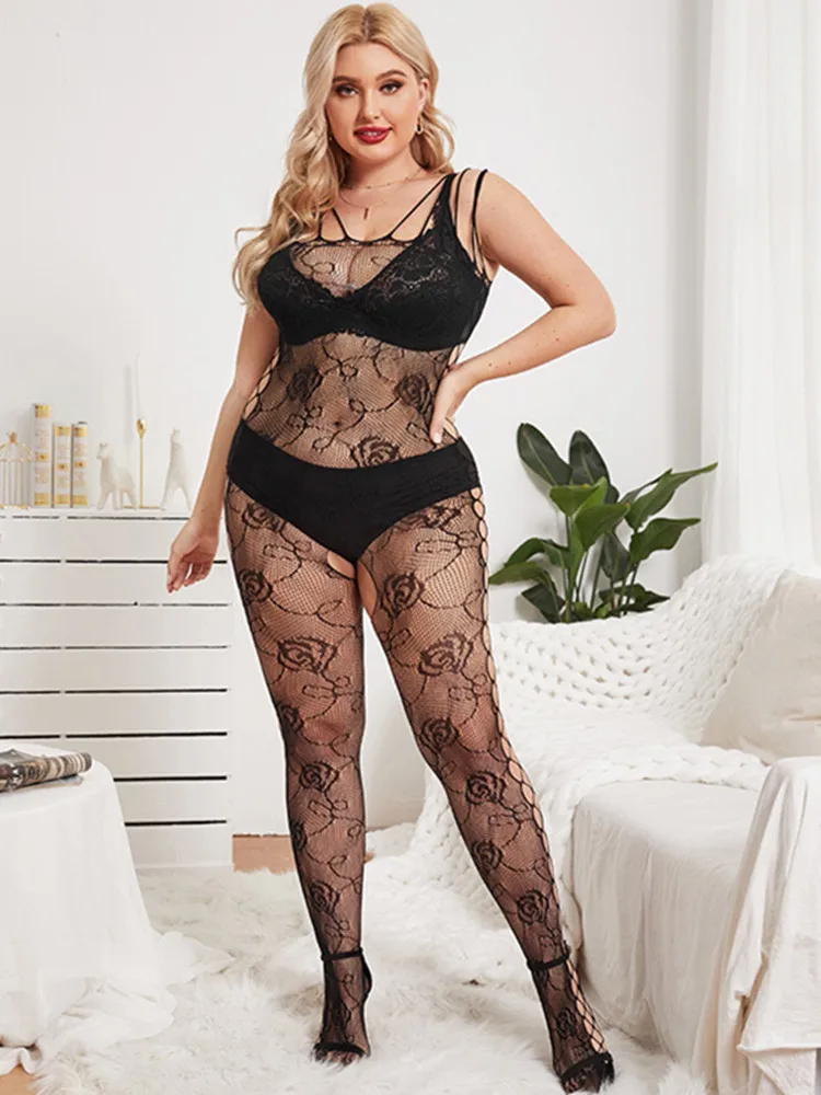Erotic Full Body Stocking Costumes One-piece Tights Lingerie For Lady Sexiest Body Suit See Through Hollow Mesh Jumpsuit image 3