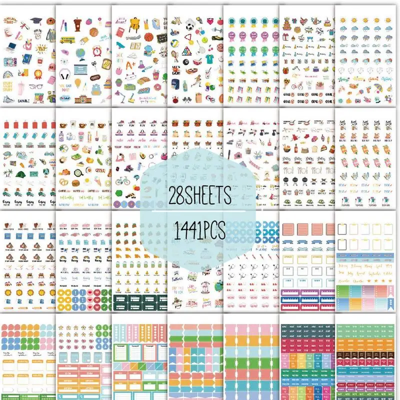 ملصقات مخططة للنساء لوازم القصاصات اليومية 28 ورقة ملصقات مخططة للبالغين والرجال والنساء التقويم الجمالي &