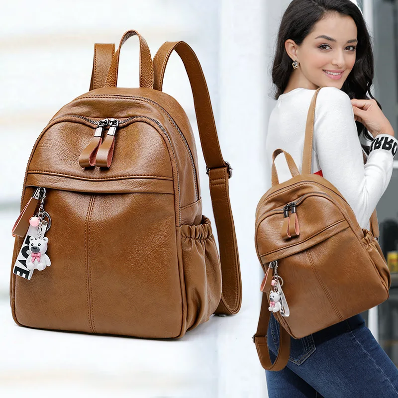 

High-Quality Leather Women's Backpack Large Capacity Soft Top Layer Cowhide Fashionable Trendy Commuter Style Korean Version