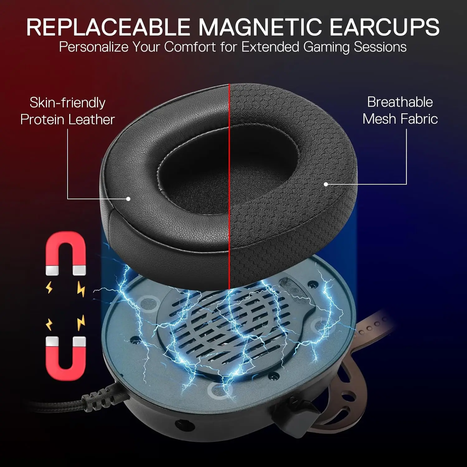 محرك الألعاب السلكي Redragon H730 USB مقاس 53 مم، 360 درجة °   صوت مكاني، سماعة ميكروفون قابلة للفصل وخاصية إلغاء الضوضاء