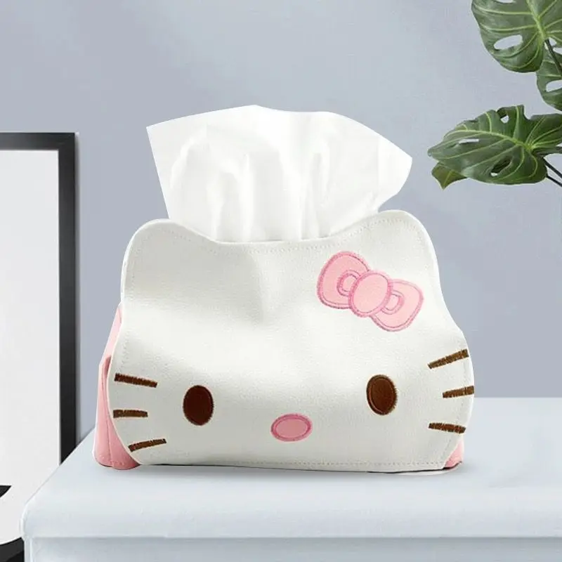 Sanrio Lovely Girl Heart Hello Kiity Tissue Box Cartoon Set Cat Tissue Box Pu Leather Bedroom Living Room Car Storage Boxes