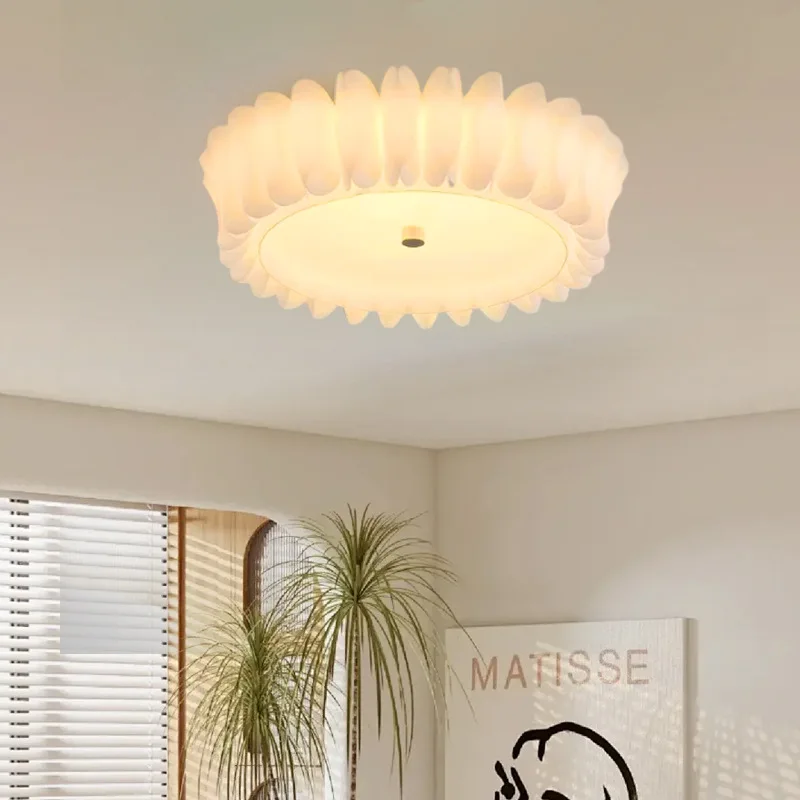 French Cream LED Ceiling Lamps Modern High-end Pleated Round Lights Study Master Bedroom Living Room Eye Protection Luminaires