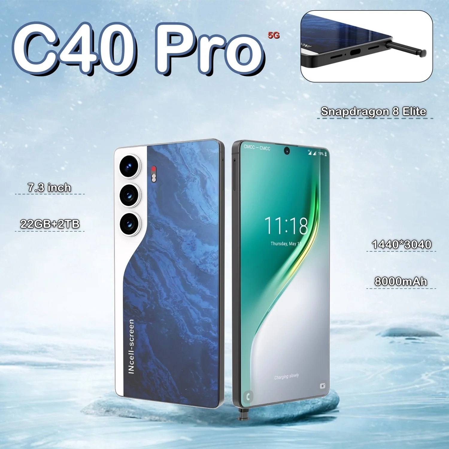 Novo Lançamento: Smartphone Inteligente Original C40 Pro 2026 de Alta Qualidade com Sistema Dual Chip 4G/5G, Bateria de 8000mAh e Versão Global
