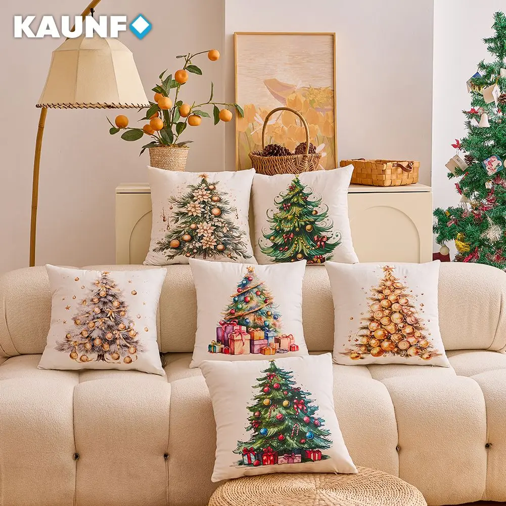 1PC Christmas Cushion Cover for Living Room Bedroom Christmas Tree Gift Box Printed Pillowcase Holiday Decoration