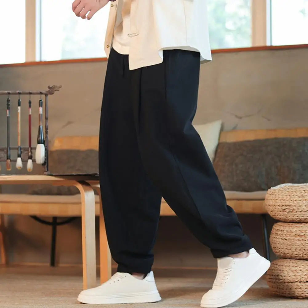 

Men Summer Pants Men Long Pants Versatile Men's Casual Long Pants with Elastic Waist Side Pockets Ankle-banded Design for Daily