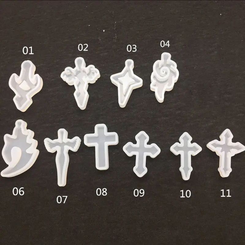 E15E for Key Chain Pendant for Cross Resin Mold with Hole Silicone Mold for Epoxy Resin Casting Necklace Earring Charm Jewelr