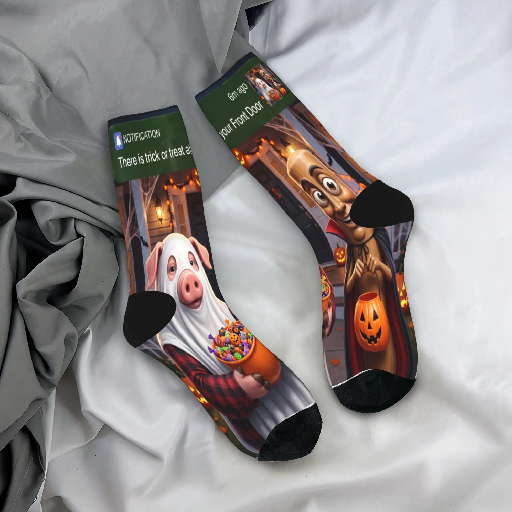 Motion At Your Door Tung Sahur Brainrot Halloween Stockings Men Socks Breathable Casual Socks Autumn Non Slip Graphic Socks