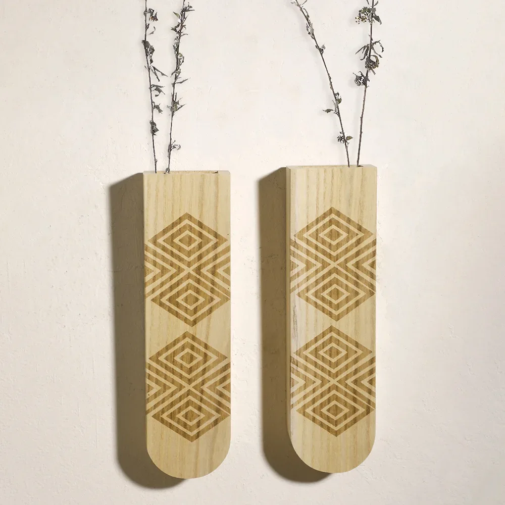 Wooden Handicrafts Wall Decor Vase Dried Flower Green Plant Shelf, Simple Home Bedroom Storage Holders