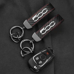 Leather Carbon Fiber Car Ring Keychain Trinket Zinc Alloy Keyrings Rotate 360 Degrees For Fiat 500 500C 500X 500L Abarth 695